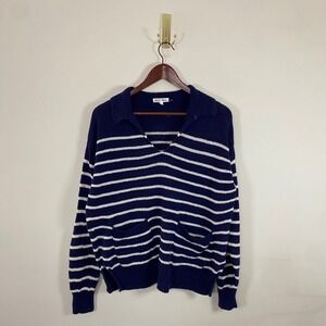 Alex Mill Striped Sweater Collared Knit Navy White Pockets Women's Large Preppy